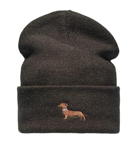 Baddery Strickmütze Herren & Damen : Dackel - Geschenk für Hundebesitzer Jäger Geschenke - Beanie Männer Mütze Gassi (Schwarz) von Baddery