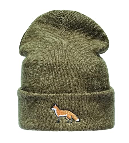 Baddery Strickmütze Herren & Damen : Fuchs - Jagdmütze Jäger Geschenke Jagd Zubehör - Beanie Männer Mütze Winter (Grün) von Baddery