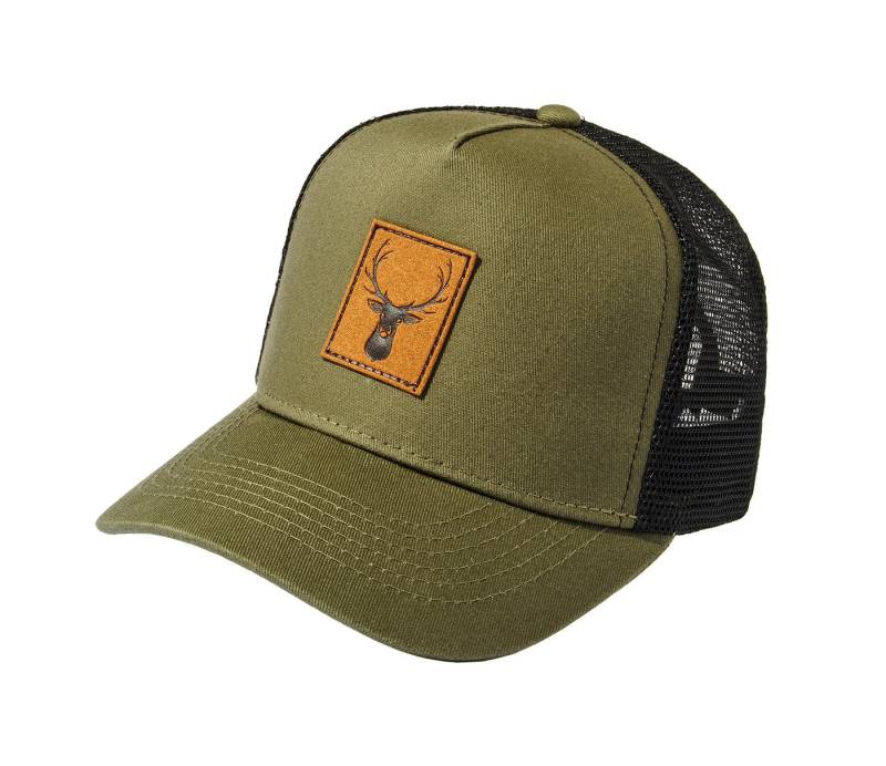 Baddery Trucker Cap Kinder Cap "Hirsch (Leder-Patch)" - Basecap Jagd Jungen Mädchen, Leder-Patch, One Size Einheitsgröße, Snapback-Verschluss von Baddery