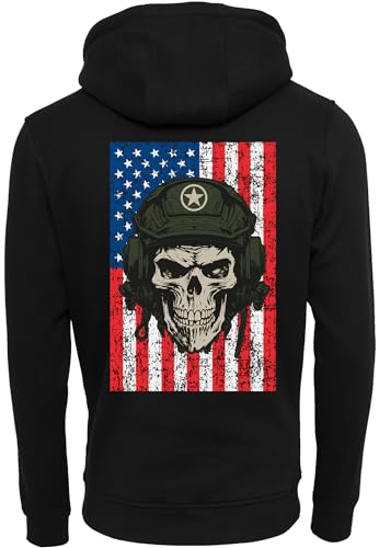 Baddery US Armee Pullover Herren: Army Skull mit Stick Patch - Männer Hoodie - USA Kapuzenpullover (Schwarz XL) von Baddery