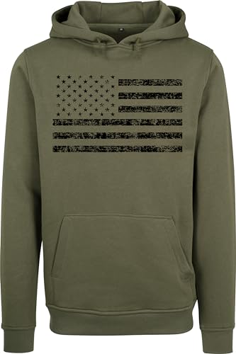 Baddery US Army Pullover Herren: Black Flag - Männer Hoodie - USA Kapuzenpullover (Olive 5XL) von Baddery