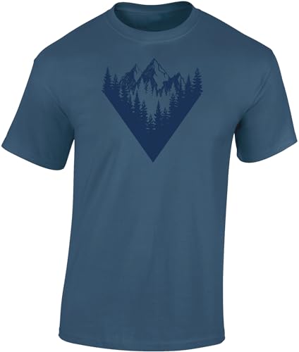 Baddery Wander Tshirt : Waldgipfel - Kletter T-Shirt Herren Damen Frauen Männer - Geschenk für Wanderfreunde - Bergsteiger Ausrüstung - Wald Natur Berge (Denim Blue XXL) von Baddery