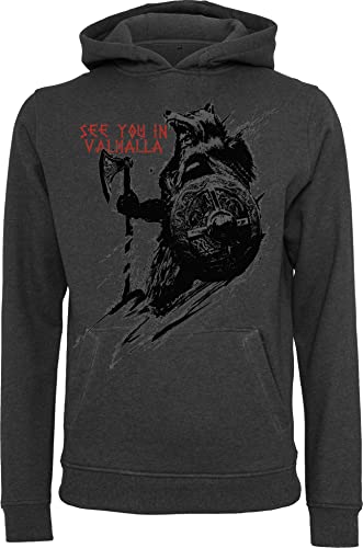 Baddery Wikinger Pullover Herren : See You in Valhalla - Wikinger Kapuzenpullover - Wikinger Geschenke für Männer - Wikinger Kleidung (Charcoal XL) von Baddery