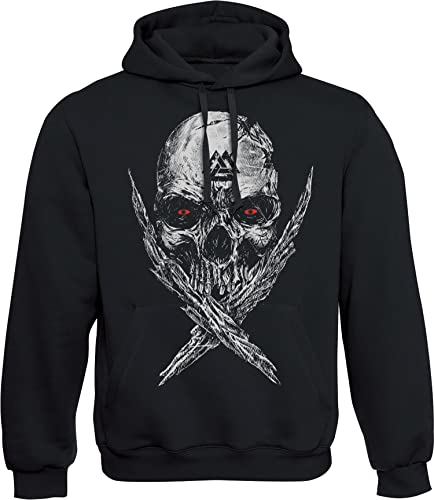 Baddery Wikinger Pullover Herren : Valknut Skull - Wikinger Kapuzenpullover - Wikinger Geschenke für Männer - Wikinger Kleidung (3XL) von Baddery