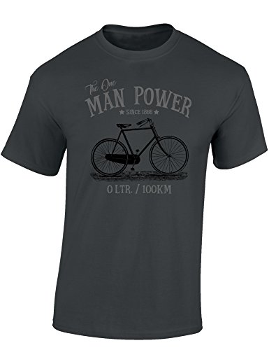 Fahrrad T-Shirt Herren : The One Man Power - Sport Tshirts Herren - ebike zubehör männer (Dark Grey XXL) von Baddery