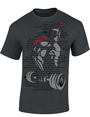 Gym Shirt Herren : Train Hard Spartan - Sparta T-Shirt - Spartaner Shirt - Sport Fitness Tshirt Herren (Dark Grey XL) von Baddery