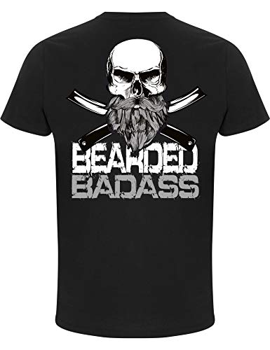 Baddery (A) Fun Tshirt Herren - Bearded Badass - Männer Bart T-Shirt - Bartträger Barbier Vollbart Echter Mann Shirt (Schwarz 3XL) von Baddery