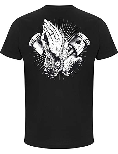 (A) Biker T-Shirt Herren : Biker Pray - Motorrad Geschenke für Männer Tshirt - Motorradfahrer T Shirt - Motorradbekleidung Zubehör (Schwarz S) von Baddery