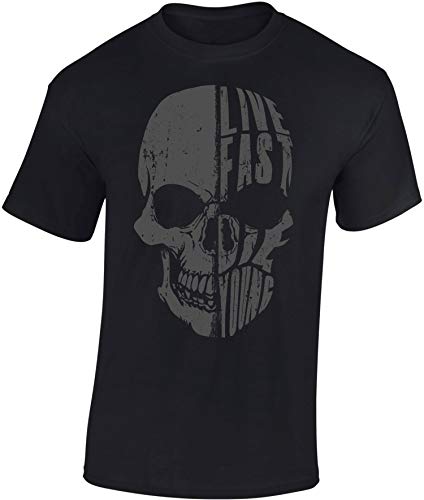 (A) Biker T-Shirt Herren : Live Fast Die Young - Motorrad Geschenke für Männer Tshirt - Motorradfahrer T Shirt - Motorradbekleidung Zubehör (Schwarz 3XL) von Baddery