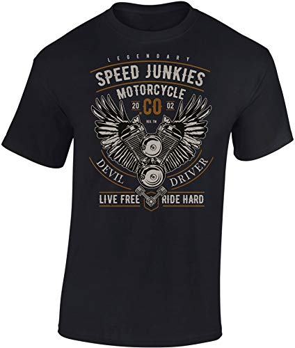 Baddery Biker T-Shirt Herren : Legendary Speed Junkies - Motorrad Geschenke für Männer Tshirt - Motorradfahrer T Shirt - Motorradbekleidung Zubehör (Schwarz XL) von Baddery