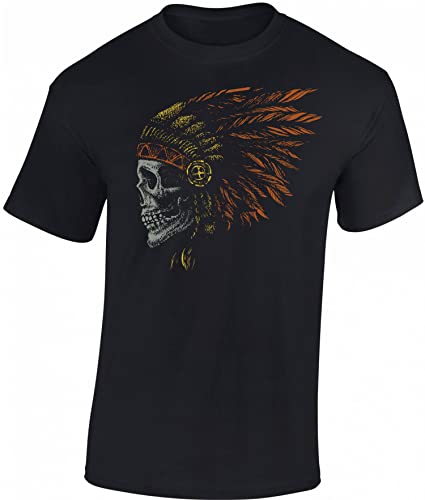 Baddery Biker Tshirt Herren: Indian Skull - T-Shirt Motorrad Geschenke Chopper Indianer (Schwarz 5XL) von Baddery