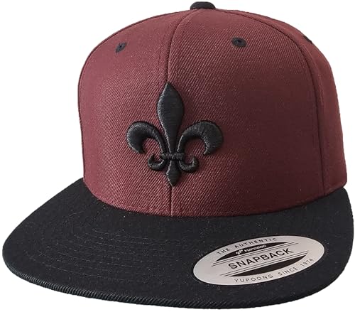 Cap Herren Flexfit Snapback : Fleur de Lis - Basecap Herren & Damen Baseball Cap Männer Schwarz (Maroon-Black One Size) von Baddery