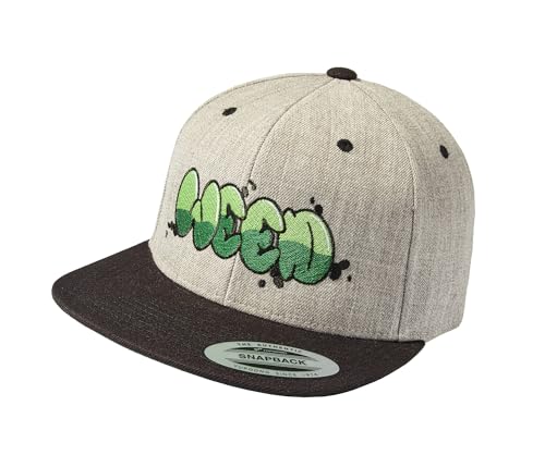 Cap Herren Flexfit Snapback : Weed - Basecap Herren & Damen Baseball Cap Männer Jugendliche (Heather-Grey/Black - One Size) von Baddery