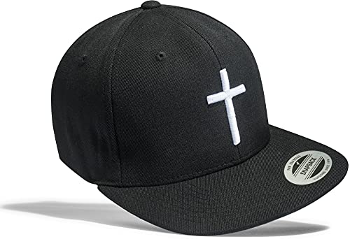 Baddery Jesus Cap Flexfit Snapback : Kreuz - Kappe Herren & Damen Schwarz (Schwarz-Weiss) von Baddery