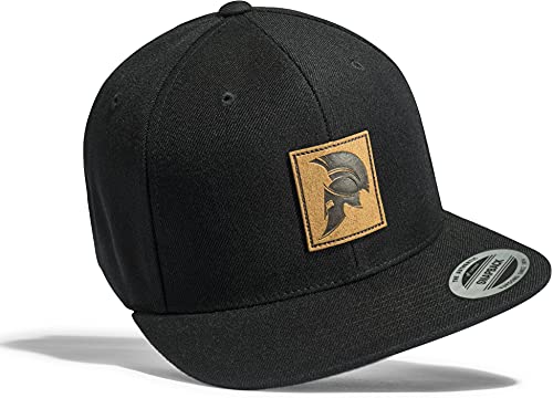Baddery Gym Cap Flexfit Snapback : Sparta Helm (Leder-Patch) - Spartan Kappe Herren & Damen (Schwarz) von Baddery