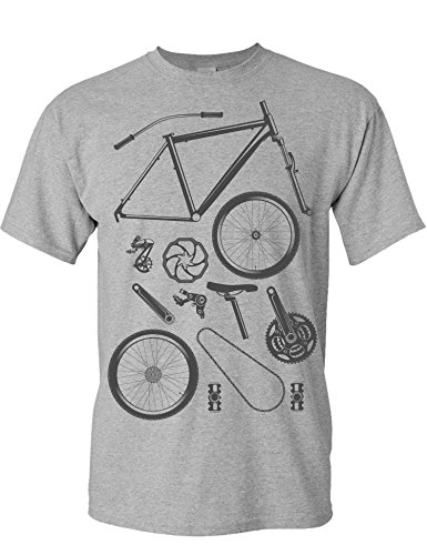 Baddery Fahrrad T-Shirt Herren : Bike Parts - Mountainbike Shirt (Heather Grey XXL) von Baddery