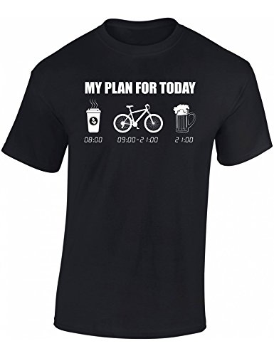 T-Shirt: My Plan for Today - Fahrrad Geschenke für Damen & Herren - Radfahrer - Mountain-Bike - MTB - BMX - Fixie - Rennrad - Tour - Outdoor - Sport - Urban - Motiv - Spruch - Fun - Lustig, Schwarz, L von Baddery