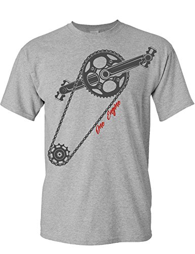 T-Shirt: One Engine - Fahrrad Geschenke für Damen & Herren - Radfahrer - Mountain-Bike - MTB - BMX - Fixie - Rennrad - Tour - Outdoor - Sport - Urban - Motiv - Spruch - Fun - Lustig, Grau Meliert, XL von Baddery