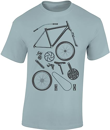 Fahrrad T-Shirt Herren : Bike Parts - Sport Tshirts Herren - Mountainbike Shirt (Ice Blue L) von Baddery