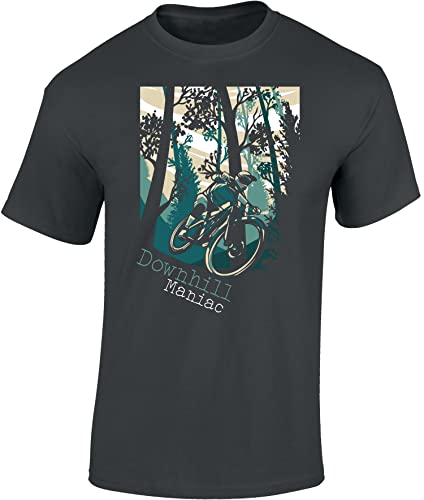 (A) Fahrrad T-Shirt Herren : Downhill Maniac 2 - Sport Tshirts Herren - Moutainbike Shirt (Dark Grey XXL) von Baddery