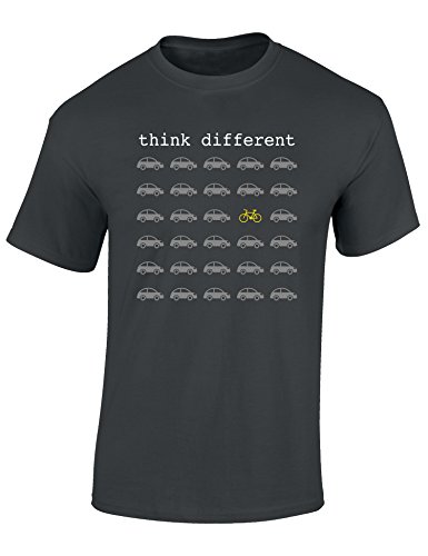 Fahrrad T-Shirt Herren : Think Different - Sport Tshirts Herren - E-Bike Rennrad Zubehör (Dark Grey 5XL) von Baddery