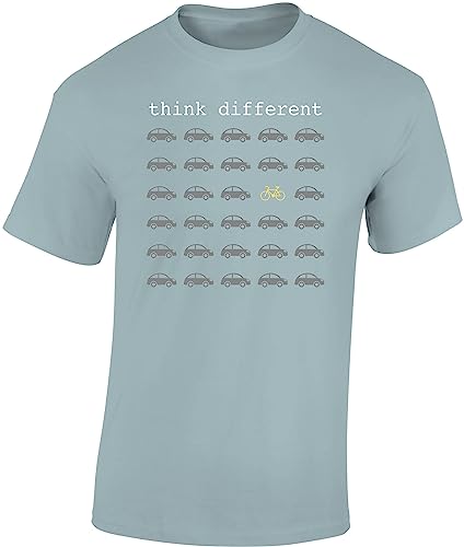 Fahrrad T-Shirt Herren : Think Different - Sport Tshirts Herren - E-Bike Rennrad Zubehör (Ice Blue L) von Baddery