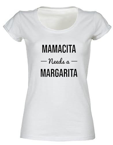 Fun Tshirt Damen - Mamacita Needs a Margarita - JGA Shirt Frauen - Geschenke für Mama - Mädelsabend T-Shirt (Weiß S) von Baddery