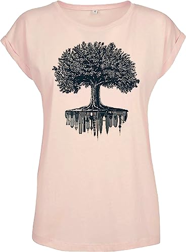 Garten T-Shirt für Damen : Forest City - Frauen Tshirt - Nature Shirt Baum - Hobbygärtnerin Gärtnerin (Loose Fit Rosa XL) von Baddery