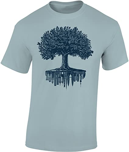 Garten T-Shirt für Herren : Forest City - Männer Wald Tshirt - Nature Shirt - Hobbygärtner Gärtner (Ice Blue L) von Baddery