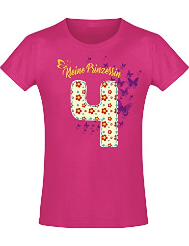 Baddery Geburtstagsgeschenk für Mädchen : 4 Jahre mit Blumen - Geburtstagsshirt (Fuchsia 116) von Baddery