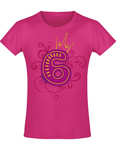 Geburstagsgeschenk für Mädchen : 6 Jahre mit Krone - Mädchen Tshirt - Geburtstagsshirt - Mäddchen T-Shirt (Fuchsia 116) von Baddery