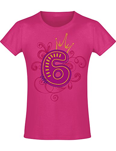 Baddery Geburtstagsgeschenk für Mädchen : 6 Jahre mit Krone - Geburtstagsshirt (Fuchsia 116) von Baddery