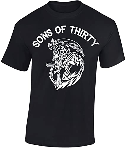 (A) Geburtstagsgeschenk für Biker 30 Jahre - Sons of Thirty - Männer Geschenk T-Shirt zum 30. Geburtstag - Motorrad Shirt Herren (M) von Baddery