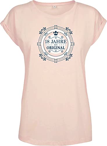 (A) Geburtstagsgeschenk für Frauen : 18 Jahre EIN Original - Damen Geschenk T-Shirt zum 18. Geburtstag - Tshirt für Beste Freundin Volljährigkeit (Loose Fit Rosa M) von Baddery