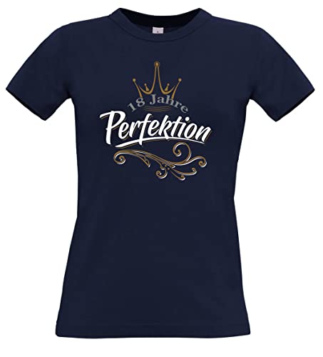 Geburtstagsgeschenk für Frauen : 18 Jahre Perfektion - Damen Geschenk T-Shirt zum 18. Geburtstag - Tshirt für Beste Freundin Volljährigkeit (Slim Fit Navy M) von Baddery