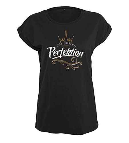 Geburtstagsgeschenk für Frauen : 30 Jahre Perfektion - Damen Geschenk T-Shirt zum 30. Geburtstag - Tshirt für Beste Freundin Mama Mutter (Loose Fit Schwarz M) von Baddery