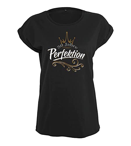 Geburtstagsgeschenk für Frauen : 50 Jahre Perfektion - Damen Geschenk T-Shirt zum 50. Geburtstag - Tshirt für Beste Freundin Mama Mutter (Loose Fit Schwarz M) von Baddery