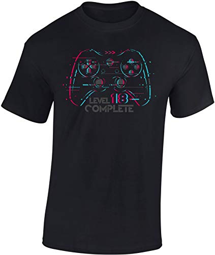 Gamer T-Shirt (A) Geburtstagsgeschenk für Männer 18 Jahre - Level 18 Complete - Geschenk Tshirt zum 18. Geburtstag - Geburtstags Shirt Herren (XXL) von Baddery