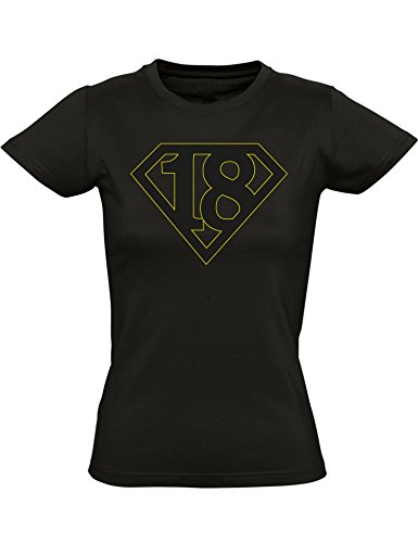 Geburtstagsgeschenk für Frauen 18 Jahre : Super 18 - Damen Geschenk T-Shirt zum 18. Geburtstag - Tshirt für Beste Freundin Volljährigkeit (XL) von Baddery