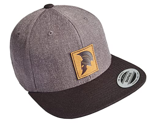 Gym Cap Herren Snapback : Sparta Helm (Leder-Patch) - Spartan Basecap Herren & Damen Baseball Cap Männer (Grau-Schwarz) von Baddery