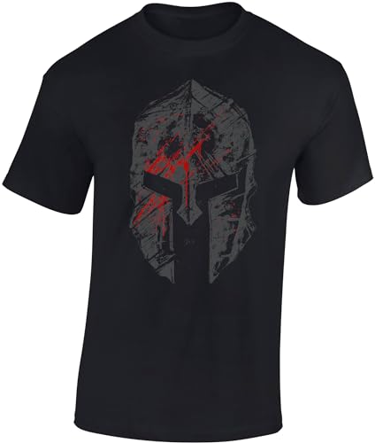 Gym Shirt Herren : Phalanx Helm - Sparta T-Shirt - Spartan Shirt - Sport Fitness Tshirt Männer (Schwarz M) von Baddery