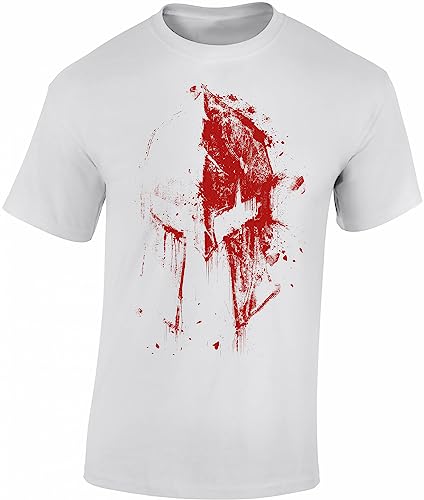 Gym Shirt Herren : Sparta Bluthelm - Spartaner T-Shirt - Spartan Tshirt (Weiss L) von Baddery
