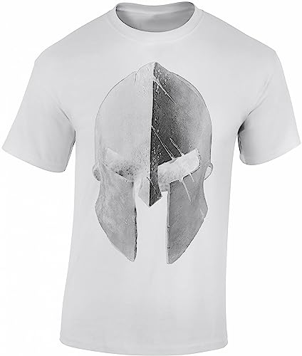 Gym Shirt Herren : Sparta Helm - Spartaner T-Shirt - Spartan Shirt - Sport Fitness Tshirt Herren (Weiss 3XL) von Baddery