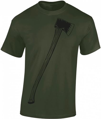 Baddery Holzfäller Shirt Herren : Axt Jäger T-Shirt Männer - Jagd Kleidung Zubehör - Geschenk Camping Outdoor Survival (Army XL) von Baddery
