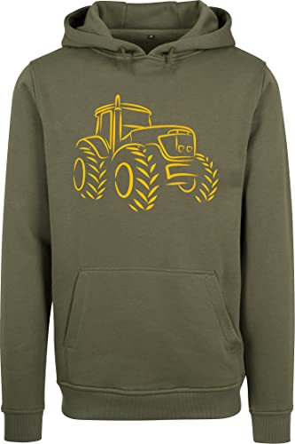 Baddery Hoodie Herren : Traktor - Geschenk für Traktorfahrer - Kapuzenpullover Trecker - Männer Pullover Arbeitskleidung Landwirt (Oliv XXL) von Baddery