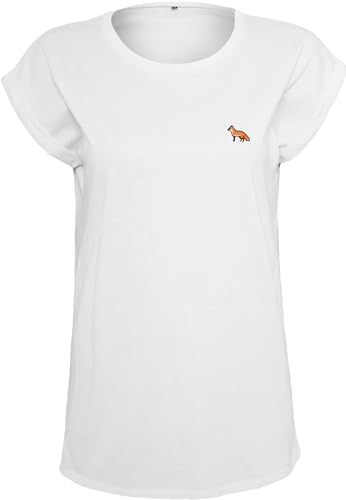 (A) Jäger T-Shirt Damen - Gestickter Fuchs - Jägerin Geschenk - Jagd Tshirt Frauen Kleidung Zubehör (Loose Fit Weiß L) von Baddery