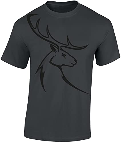 Baddery Jäger T-Shirt Kinder - Hirschbock - Geschenk für Jungjäger - Jagd Tshirt Jungen (140) von Baddery