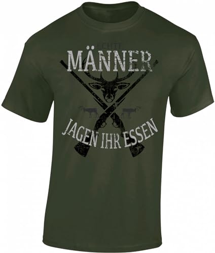 Jäger T-Shirt Herren - Echte Männer jagen Ihr Essen - Jagd Tshirt - Geschenk Kleidung Zubehör (Army 3XL) von Baddery