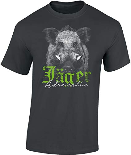 Jäger T-Shirt Männer - Jäger Adrenalin - Geschenk für Jäger - Jagd Tshirt Herren - Jäger Kleidung Jagd Zubehör (Dark Grey 4XL) von Baddery