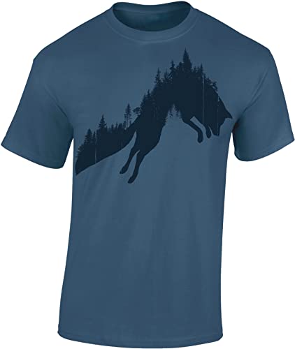 Jäger T-Shirt Männer - Waldfuchs - Geschenk für Jäger - Jagd Tshirt Herren - Jäger Kleidung Jagd Zubehör (Blau XXL) von Baddery